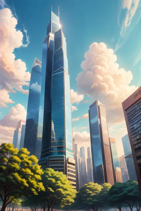 hong kong financial center background,high-rise building, hayao miyazaki style,blue sky and white clouds
((best quality)), ((mas...