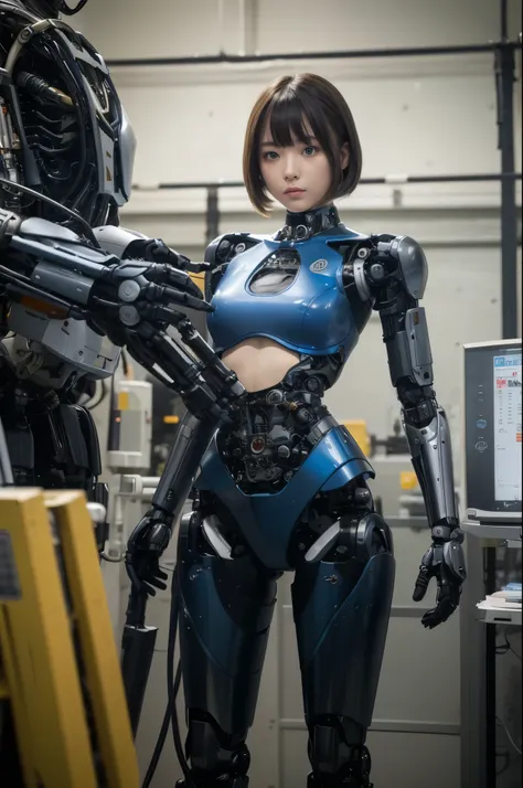 masterpiece, best quality, extremely detailed, japaese android girl,plump ,control panels,android,droid,mechanical hand, robot a...