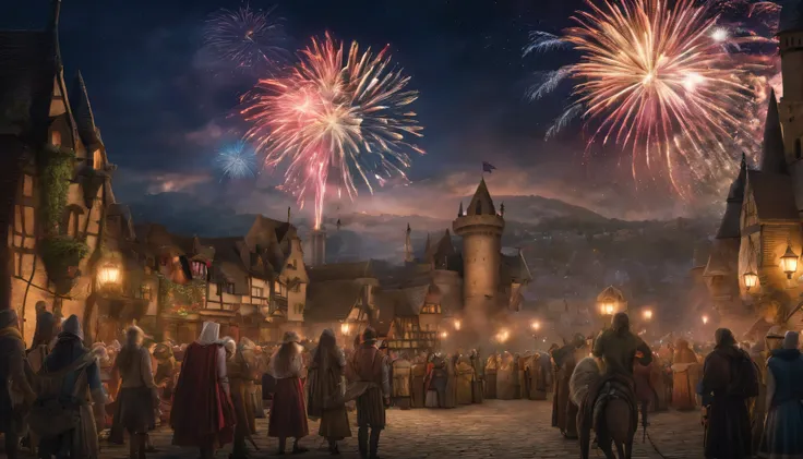 medieval magic festival,the fireworks that light up the night sky are a spectacular sight., scenes are depicted in high resoluti...