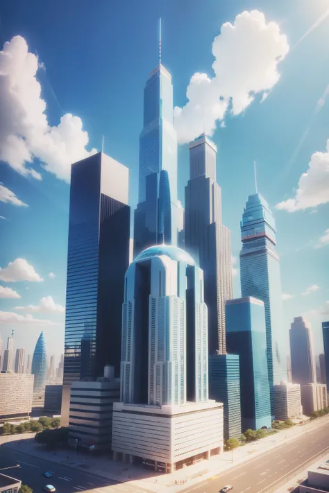 style city,cute little,pop music,blue-sky,three-dimensional,illustratio,3d