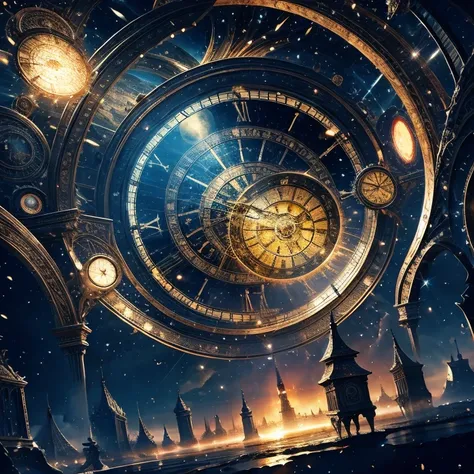 (masterpiece, best quality:1.2), an universe clock illustration, time, dramatic lighting, cinematic lighting, fantasy, detailed ...