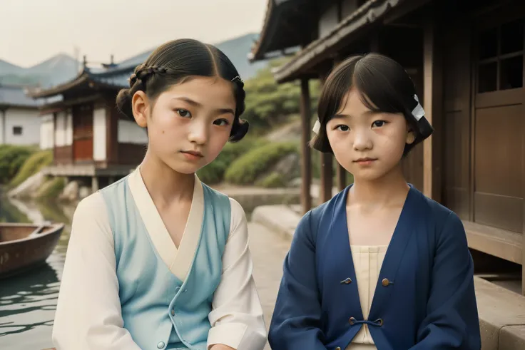 japan, 1929. a little ((((9-year-old)) sayuri)), strikingly beautiful, delicate facial features, porcelain skin, expressive eyes...