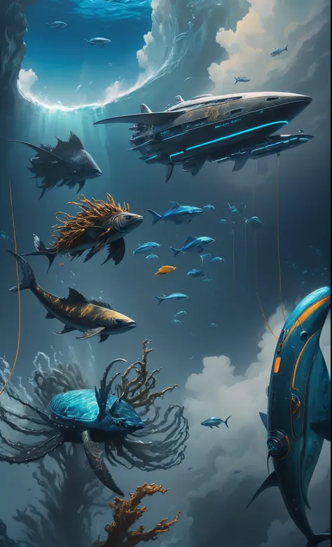 nazare subnautica vol.2 - new nazare, by luis duarte, nanopunk, blue shading, nazare style, element water, mythpunk, graphic int...