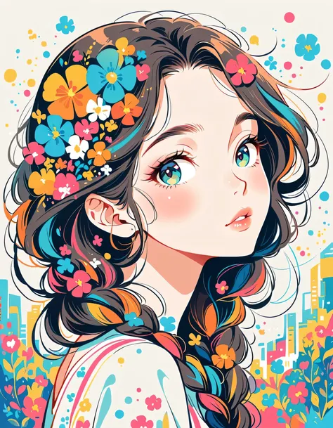 takashi murakami style、the most beautiful girl of all time、lips in love、colorful flowers、simple line initials、abstract art、urban...