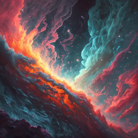 painting of a colorful sky with a cloud and a star