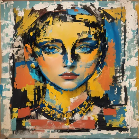 Painting of a woman with a yellow head and a blue background, inspired By Georges Rouault, By Georges Rouault, Portrait of a wom...