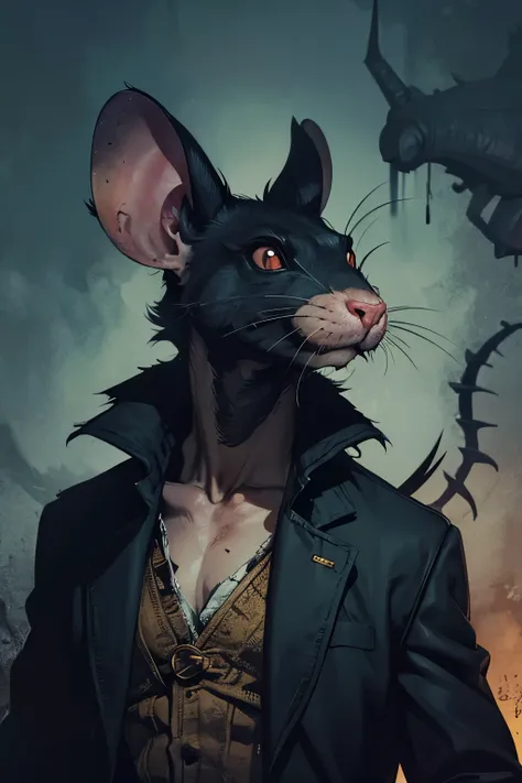 a rat transformed into a scary creature, dark