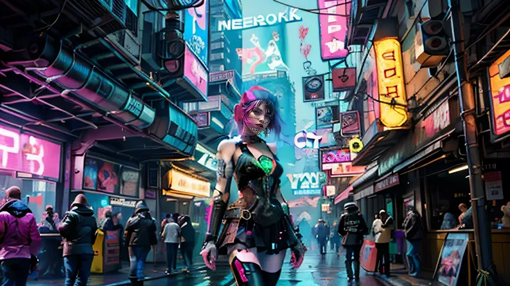 masterpiece, top quality, best quality, official art, beautiful and aesthetic:1.2),(1 cyberpunk girl:1.4),([pink|blue] hair:1.5)...