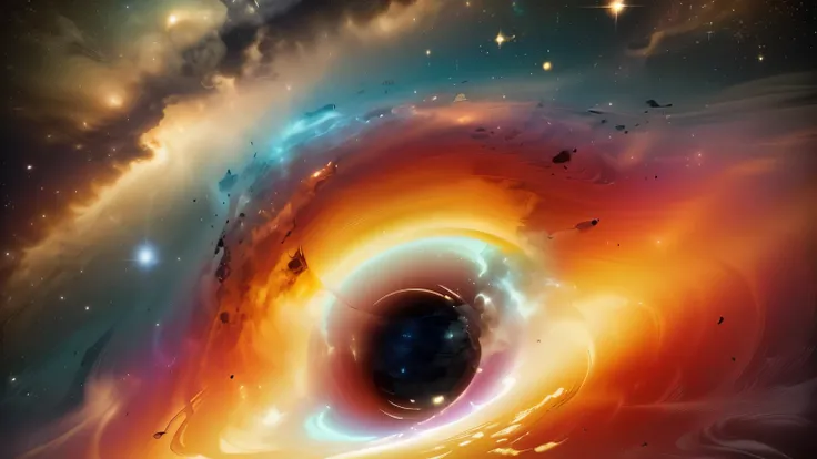 a close up of a  black hole in the center of a galaxy, coming out of a  black hole,  black hole time portal, inside of a  black ...