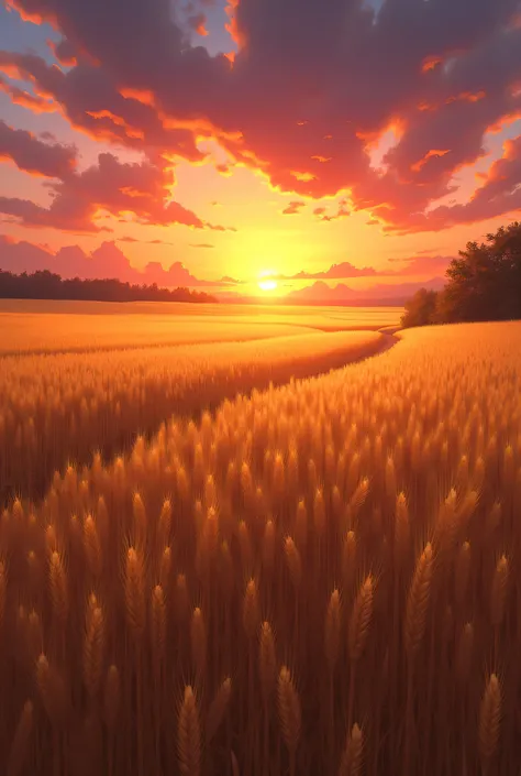 wheat field,  sunset