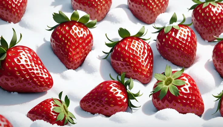
                 close-up still life of strawberries against a thick white snow background. Real and accurate anatomy  .  Extre...