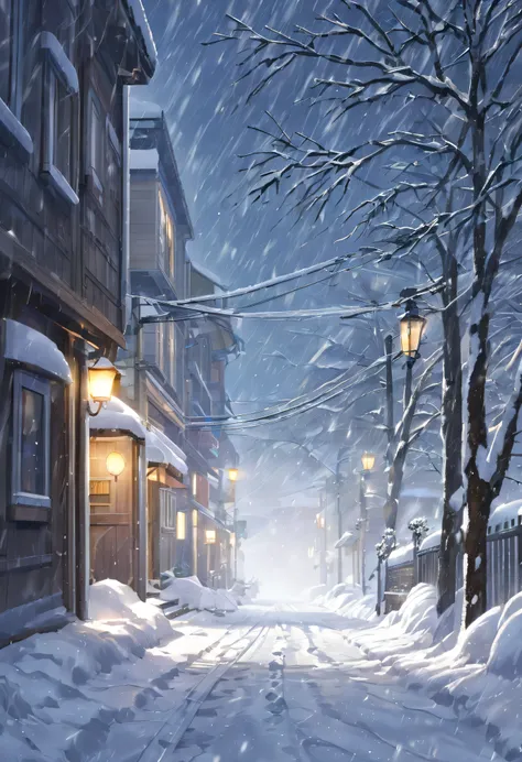 Scenery of a blizzard where snow falls like a storm