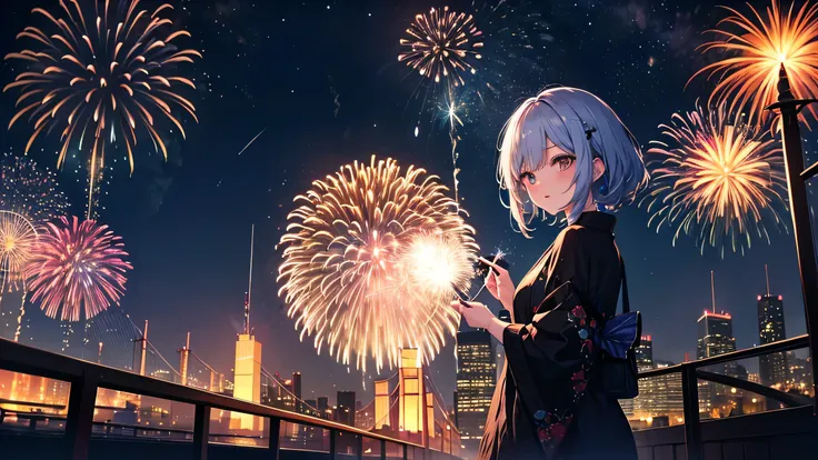 Night Skyに咲いた、miraculous light,花火Night Skyに咲くmiraculous light、Spectacular fireworks 4K high resolution,Ultra Fine,studio lightin...